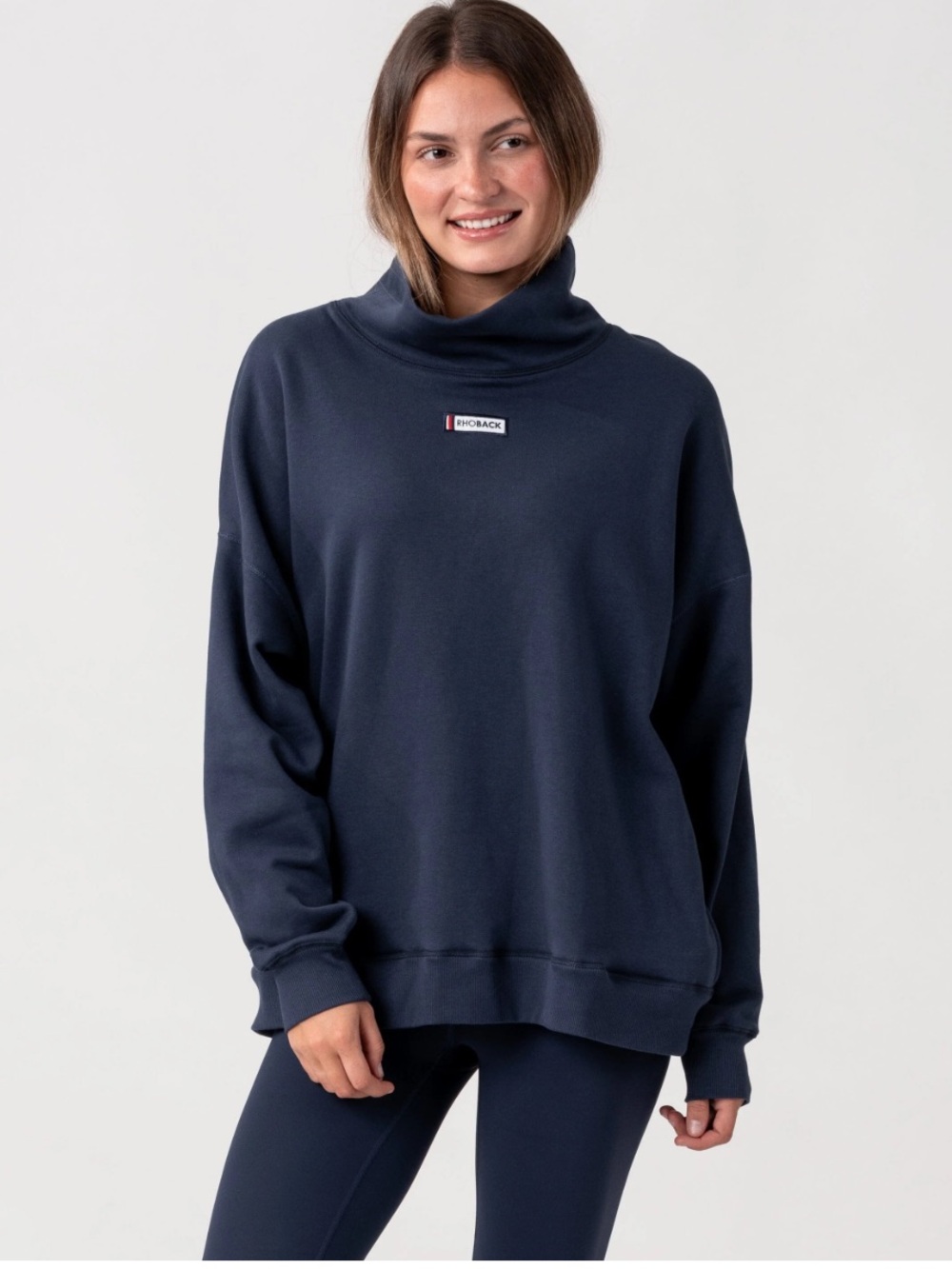 Rhoback Women’s Fleece Cowl Neck Oversized Sweatshirt Blue Sz S Lounge Top Boxy